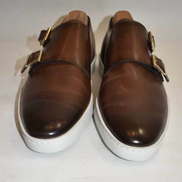 SANTONI Freemont Double Monk Strap Loafer Shoe Size 7.5 D US Brown - Picture 8 of 11